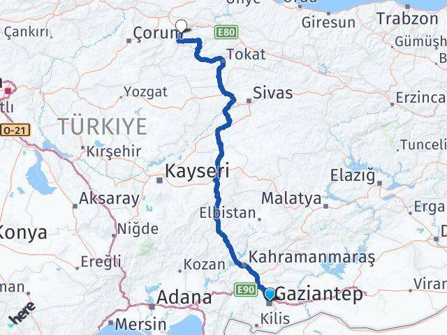 Gaziantep Şehitkamil Amasya Arası Kaç Km - Yol Haritası