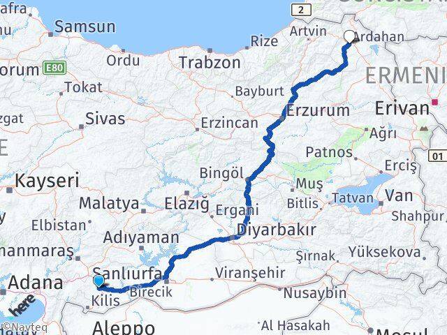 Gaziantep Şehitkamil Ardahan Arası Kaç Km - Yol Haritası