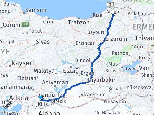 Gaziantep Şehitkamil Artvin Arası Kaç Km - Yol Haritası