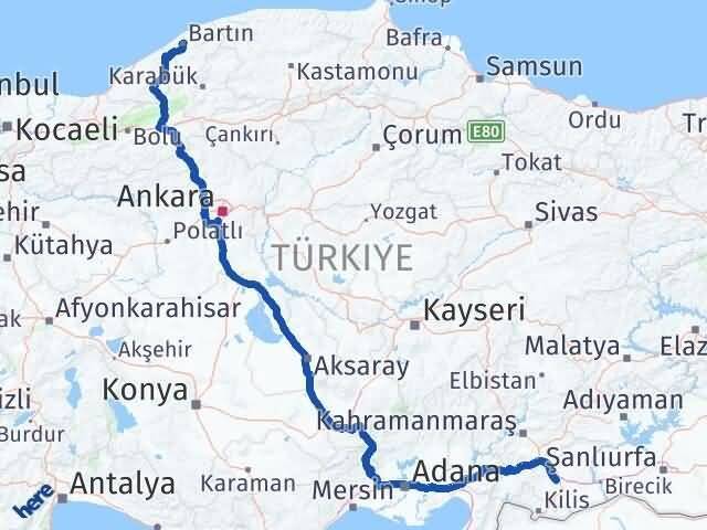 Gaziantep Şehitkamil Bartın Arası Kaç Km - Yol Haritası