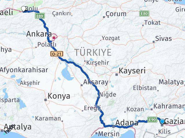Gaziantep Şehitkamil Bolu Arası Kaç Km - Yol Haritası