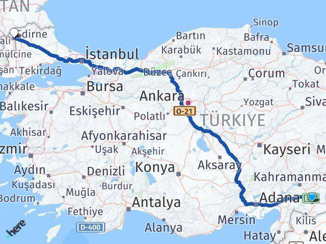 Gaziantep Şehitkamil Edirne Arası Kaç Km - Yol Haritası