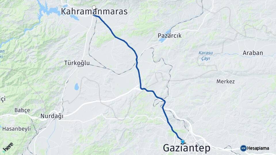 Gaziantep Şehitkamil Kahramanmaraş Arası Kaç Km - Yol Haritası