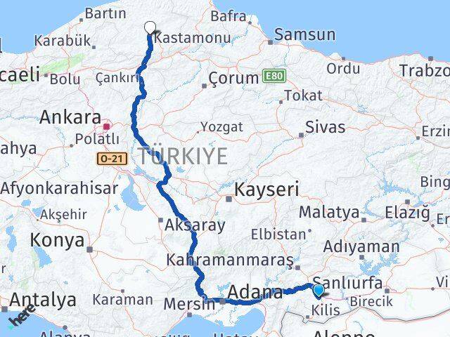 Gaziantep Şehitkamil Kastamonu Arası Kaç Km - Yol Haritası