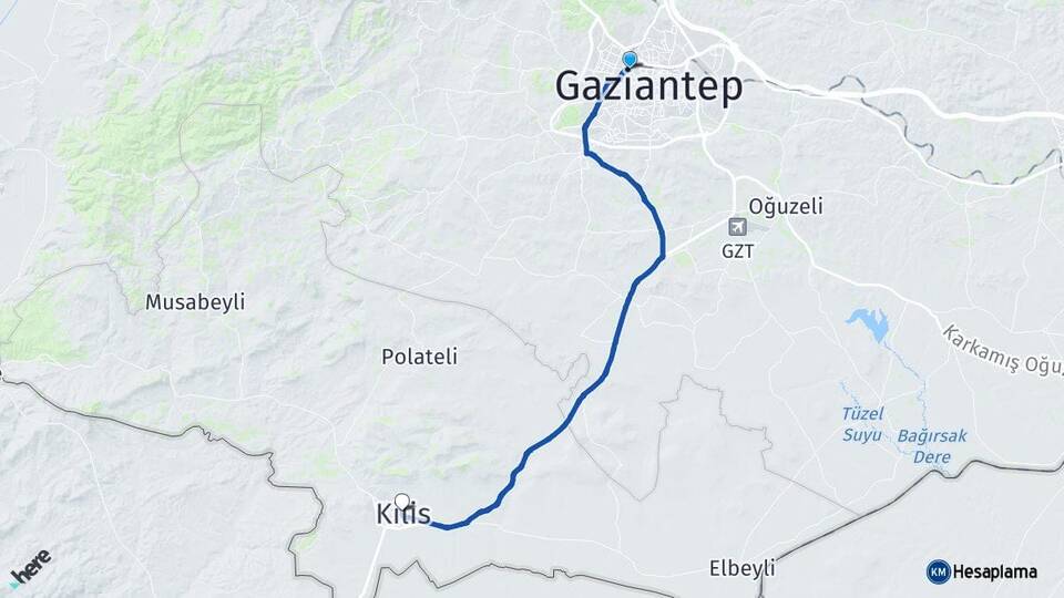 Gaziantep Şehitkamil Kilis Arası Kaç Km - Yol Haritası