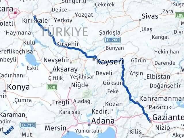 Gaziantep Şehitkamil Kırıkkale Arası Kaç Km - Yol Haritası