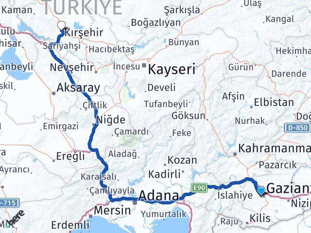 Gaziantep Şehitkamil Kırşehir Arası Kaç Km - Yol Haritası