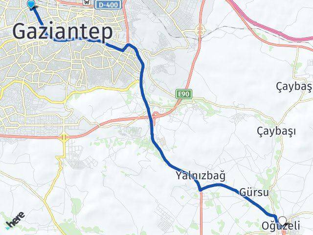 Gaziantep Şehitkamil Oğuzeli Arası Kaç Km - Yol Haritası