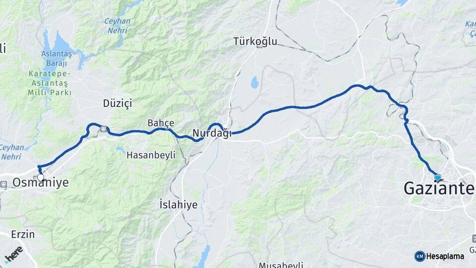 Gaziantep Şehitkamil Osmaniye Arası Kaç Km - Yol Haritası