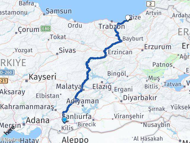 Gaziantep Şehitkamil Rize Arası Kaç Km - Yol Haritası