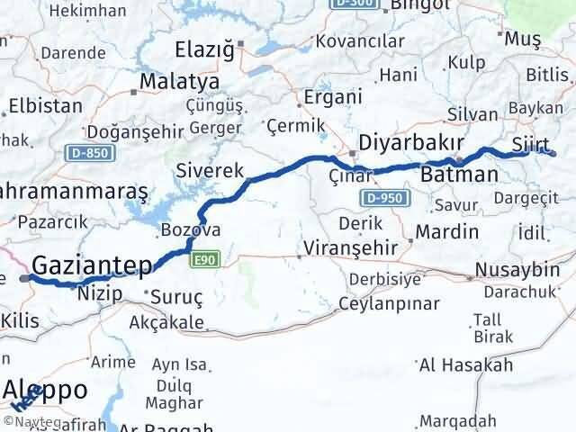 Gaziantep Şehitkamil Siirt Arası Kaç Km - Yol Haritası