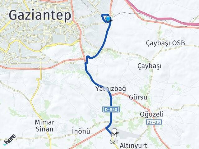 Taşlıca Gaziantep Havalimanı Arası Kaç Km - Yol Tarifi
