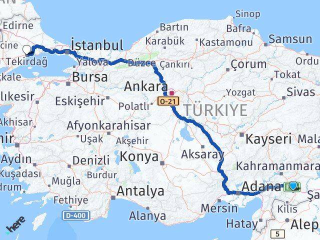 Gaziantep Şehitkamil Tekirdağ Arası Kaç Km - Yol Haritası