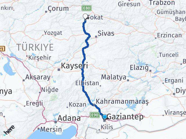 Gaziantep Şehitkamil Tokat Arası Kaç Km - Yol Haritası
