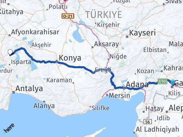 Gaziantep Senirkent Isparta Arası Kaç Km - Yol Haritası