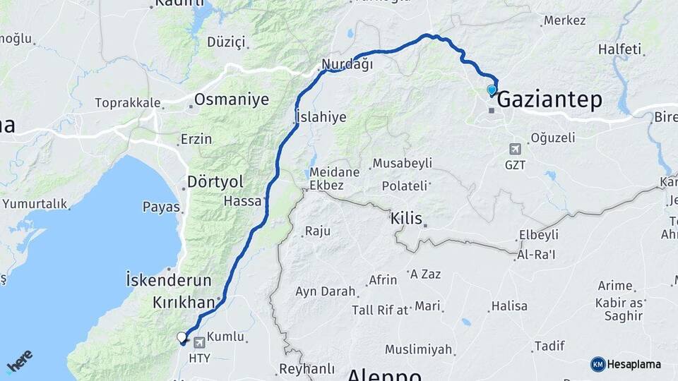 Gaziantep Serinyol Antakya Hatay Arası Kaç Km - Yol Haritası
