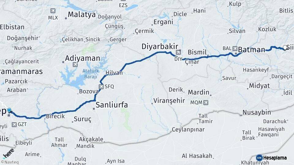 Gaziantep Siirt Arası Kaç Km - Yol Haritası