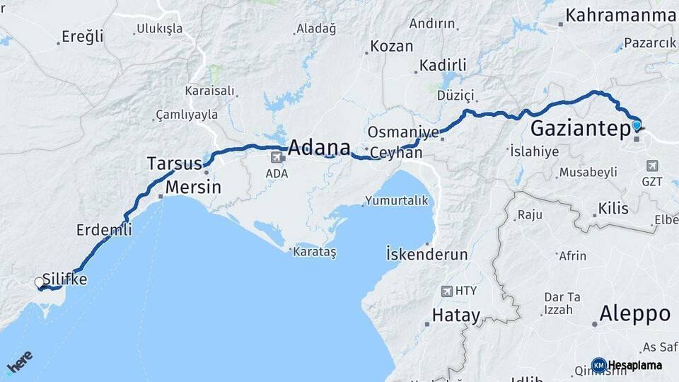 Gaziantep Silifke Mersin Arası Kaç Km - Yol Haritası