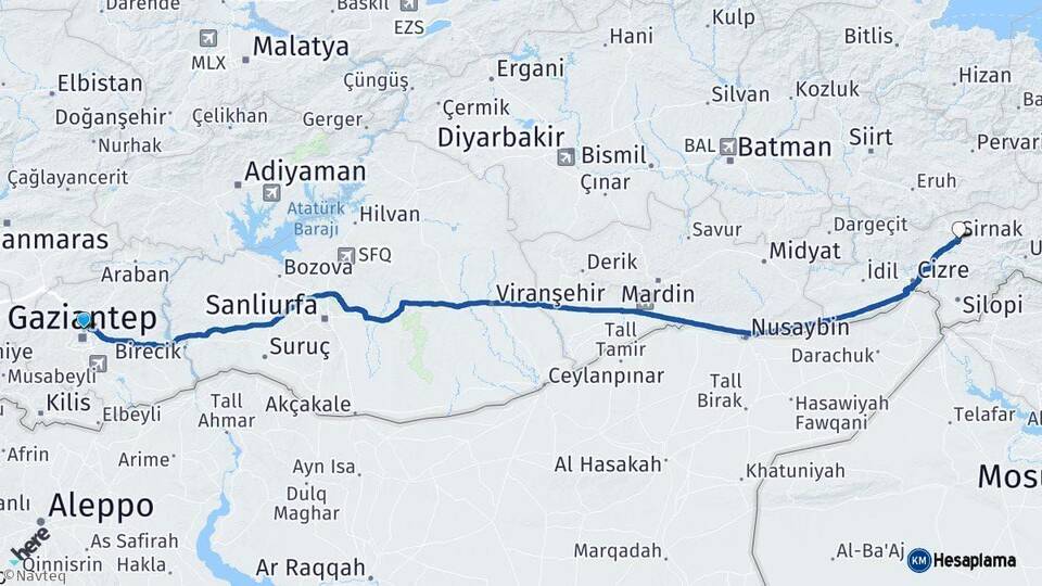 Gaziantep Şırnak Arası Kaç Km - Yol Haritası