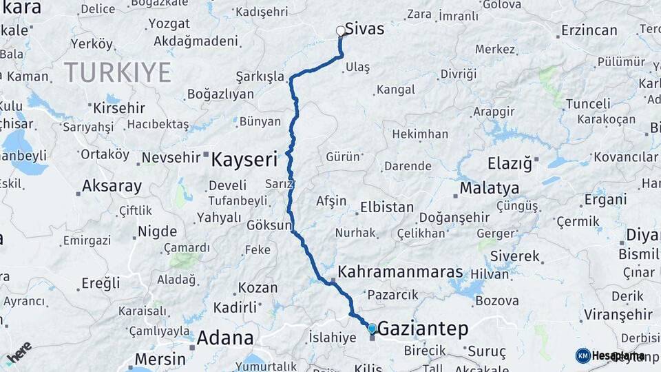 Gaziantep Sivas Arası Kaç Km - Yol Haritası