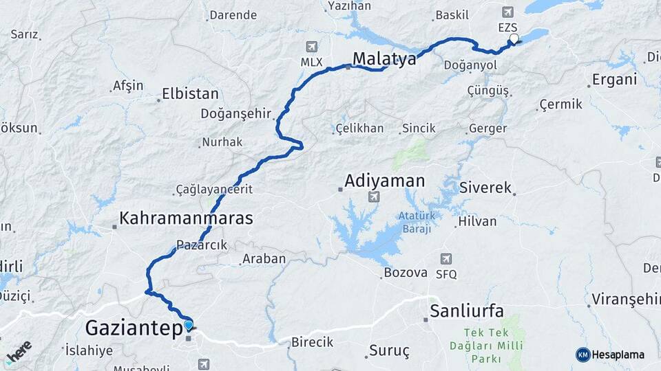 Gaziantep Sivrice Elazığ Arası Kaç Km - Yol Haritası