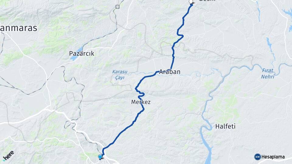 Gaziantep Sugözü Besni Adıyaman Arası Kaç Km - Yol Haritası