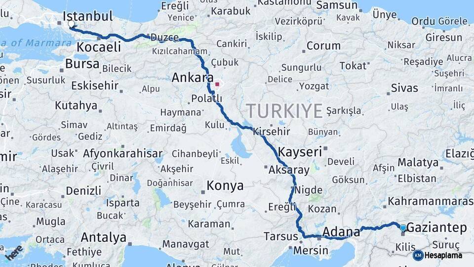 Gaziantep Sultanbeyli İstanbul Arası Kaç Km - Yol Haritası