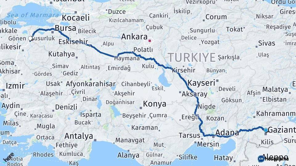 Gaziantep Susurluk Balıkesir Arası Kaç Km - Yol Haritası