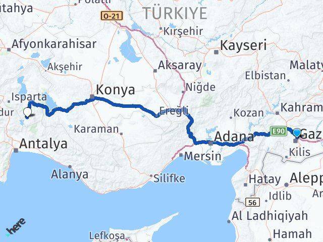 Gaziantep Sütçüler Isparta Arası Kaç Km - Yol Haritası