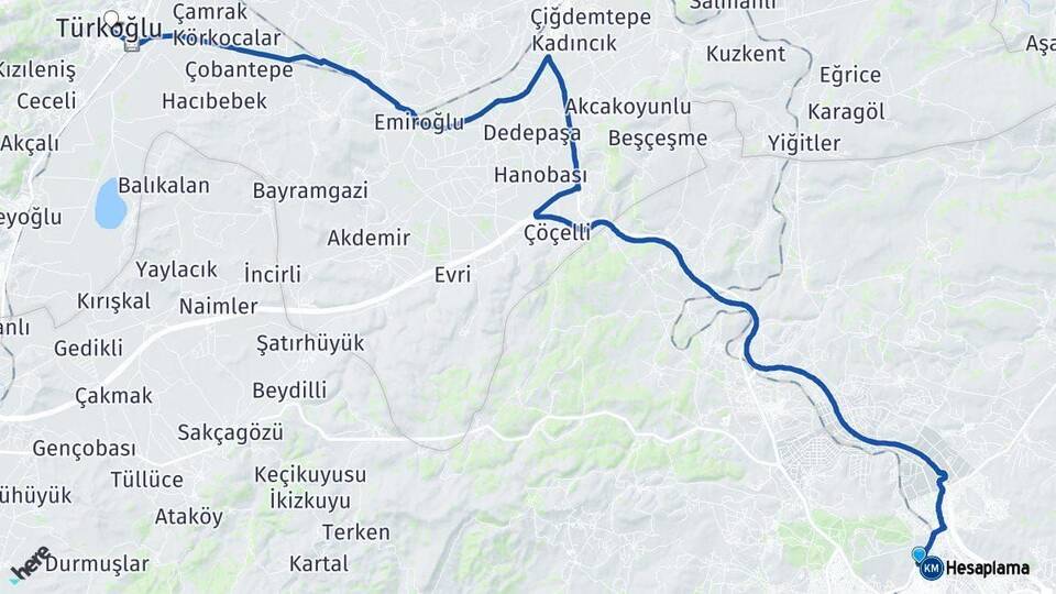 Gaziantep Türkoğlu Kahramanmaraş Arası Kaç Km - Yol Haritası