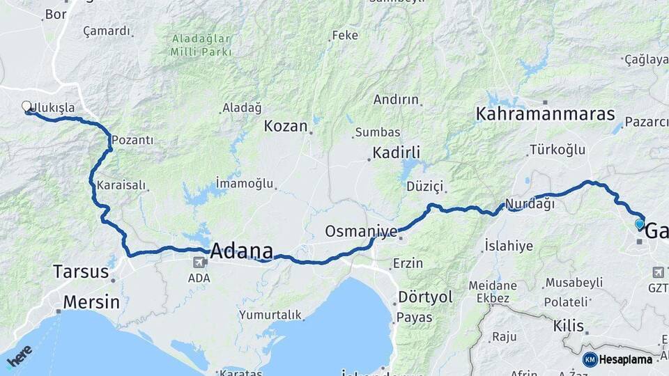 Gaziantep Ulukışla Niğde Arası Kaç Km - Yol Haritası