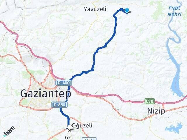Yukarıyeniköy Gaziantep Havalimanı Arası Kaç Km - Yol Tarifi