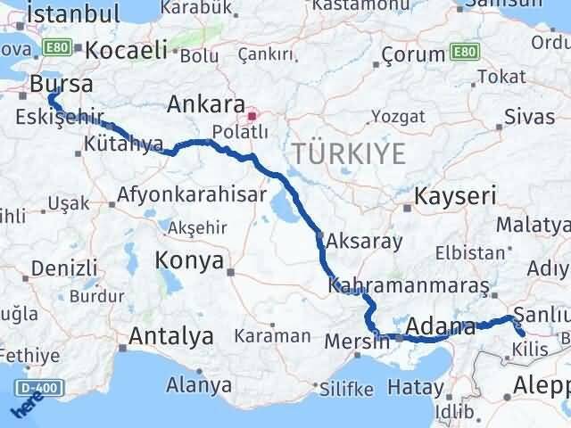 Gaziantep Yenişehir Bursa Arası Kaç Km - Yol Haritası