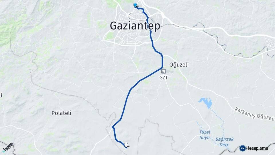 Gaziantep Yığmatepe Şahinbey Arası Kaç Km - Yol Haritası