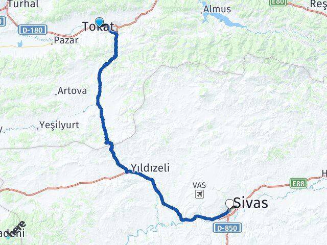 Gaziosmanpaşa Üniversitesi Sivas Arası Kaç Km - Yol Tarifi