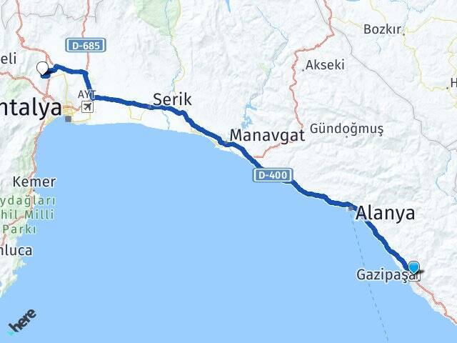 Gazipaşa Alanya Havalimanı Döşemealtı Arası Kaç Km - Yol Tarifi