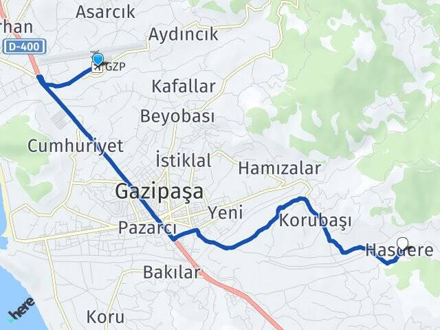 Gazipaşa Alanya Havalimanı Gazipaşa Antalya Arası Kaç Km - Yol Haritası
