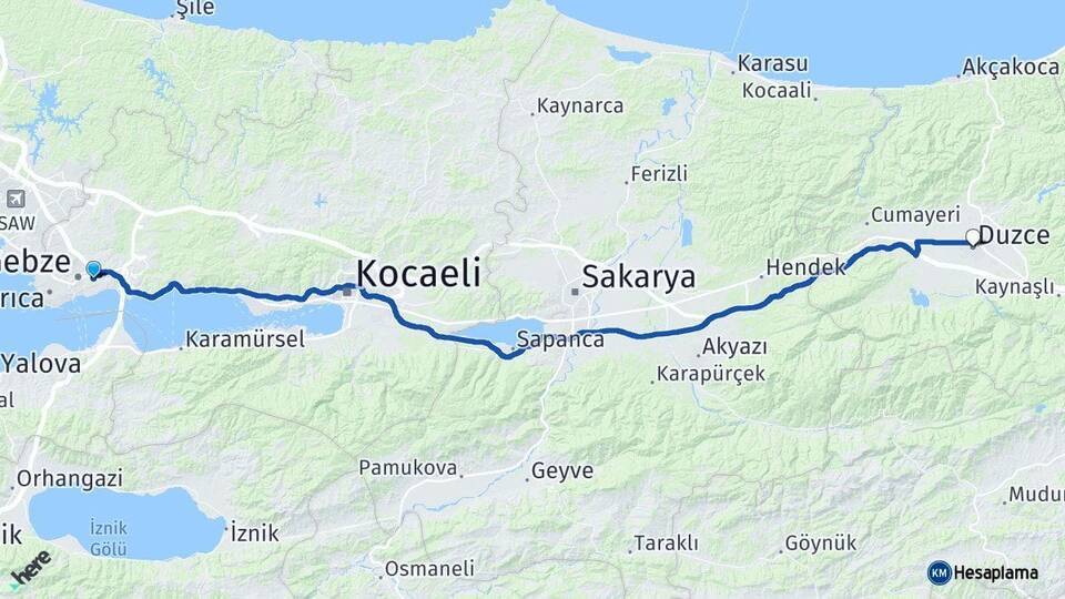 Gebze Otogarı Düzce Arası Kaç Km - Yol Tarifi