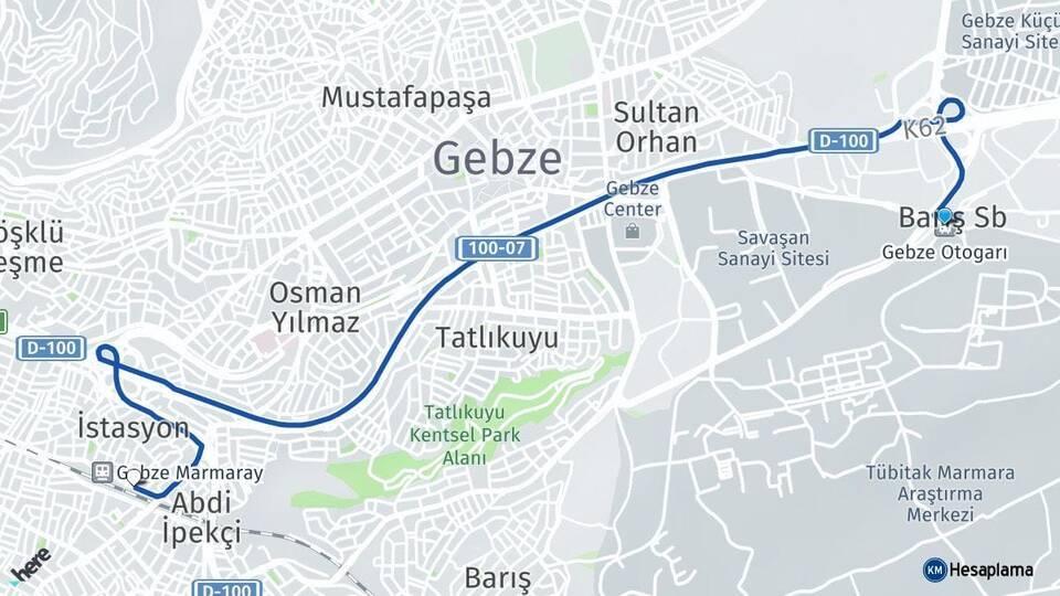 Gebze Otogarı Gebze YHT Garı Arası Kaç Km - Yol Tarifi