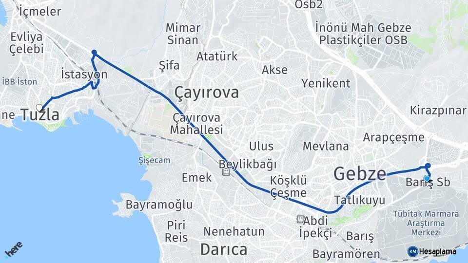 Gebze Otogarı Tuzla İstanbul Arası Kaç Km - Yol Haritası