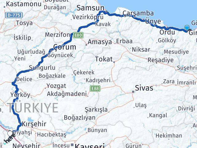 Giresun Ağaçören Aksaray Arası Kaç Km - Yol Haritası