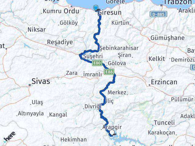 Giresun Ağın Elazığ Arası Kaç Km - Yol Haritası