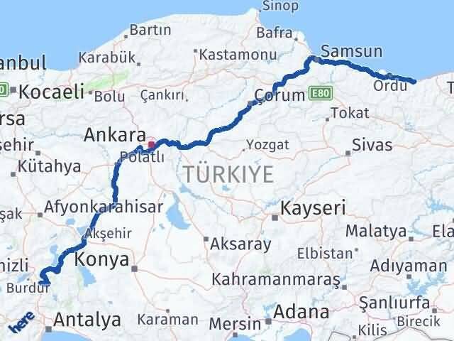 Giresun Ağlasun Burdur Arası Kaç Km - Yol Haritası