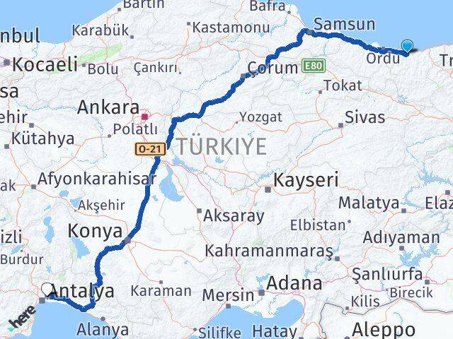 Giresun Aksu Antalya Arası Kaç Km - Yol Haritası