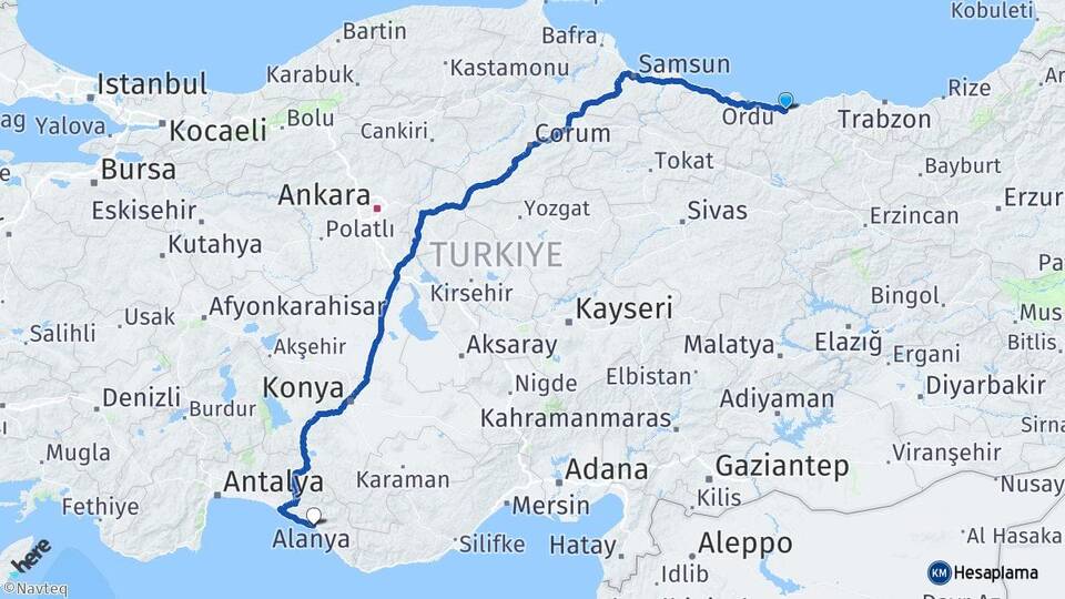 Giresun Alanya Antalya Arası Kaç Km - Yol Haritası