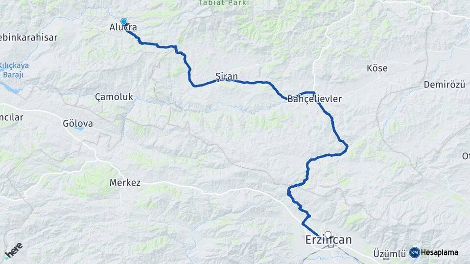 Giresun Alucra Erzincan Arası Kaç Km - Yol Haritası