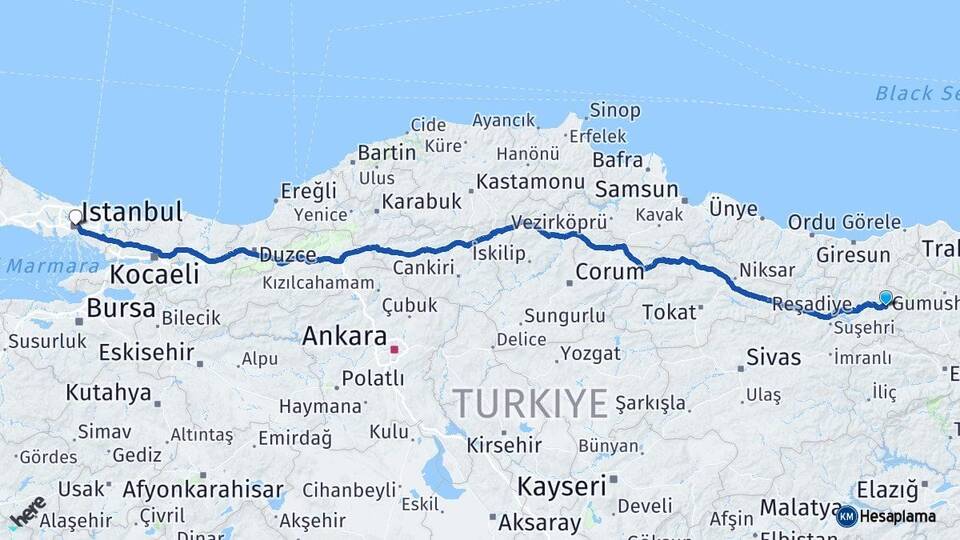 Giresun Alucra İstanbul Arası Kaç Km - Yol Haritası
