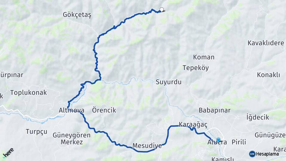 Giresun Alucra Tepeköy Alucra Arası Kaç Km - Yol Haritası