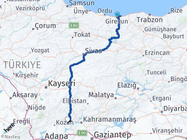 Giresun Andırın Kahramanmaraş Arası Kaç Km - Yol Haritası