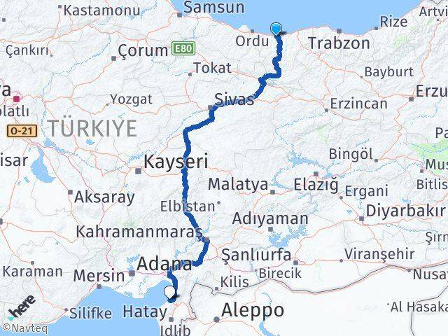 Giresun Arsuz Hatay Arası Kaç Km - Yol Haritası